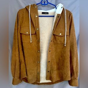 ZAFUL Women Corduroy Hooded Fleece Lining Jacket